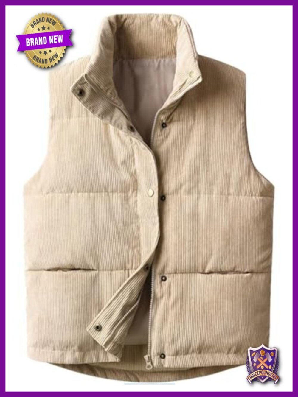 Corduroy Puffer Vest Womens Sleeveless Snap Zip Quilted Padded Waistcoat